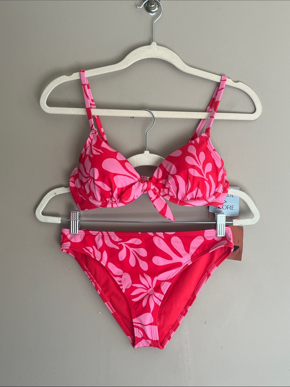Shade & Shore floral bikini in vibrant fuchsia pink/cherry red size small/34C